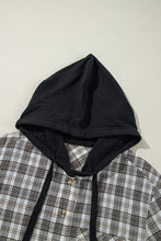 Load image into Gallery viewer, Black Checkered Print Loose Fit Buttoned Hooded Shacket
