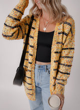 Load image into Gallery viewer, Beige Striped Pom Pom Knit Open Front Long Cardigan
