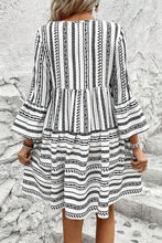 Load image into Gallery viewer, Black Stripe V Neck Bell Sleeve High Waist Mini Dress
