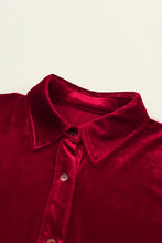 Load image into Gallery viewer, Fiery Red Long Sleeve Ruffle Velvet Button Up Dress

