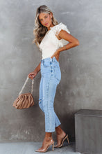 Load image into Gallery viewer, White Dotty Mesh Ruffle Sleeve Ribbed Knit Top
