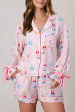 Load image into Gallery viewer, Light Pink Christmas Wine Glass Print Bow Knot Two Piece Pajama Set
