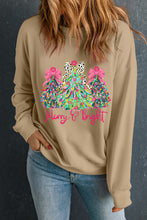 Load image into Gallery viewer, Khaki Merry &amp; Bright Christmas Tree Print Pullover Sweatshirt

