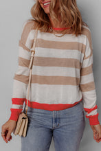 Load image into Gallery viewer, Apricot Colorblock Striped Round Neck Drop Shoulder Sweater
