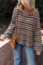 Load image into Gallery viewer, Multicolour Striped Knitted Drop Shoulder Round Neck Sweater
