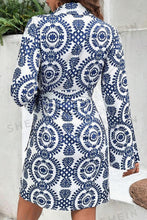 Load image into Gallery viewer, Blue Floral Print V Neck Wrapped Knot Long Sleeve Dress
