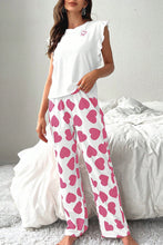 Load image into Gallery viewer, Pink Ruffled Tank Top And Heart Print Pants Lounge Set
