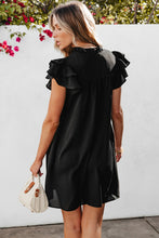 Load image into Gallery viewer, Black Ruffle Sleeve V Neck Frilled Shift Dress
