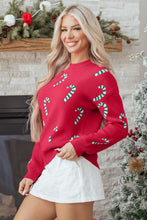 Load image into Gallery viewer, Racing Red Christmas Candy Cane Holiday Drop Shoulder Sweater
