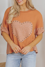 Load image into Gallery viewer, Desert Gold Stud Heart Patch Textured Front Dolman Top
