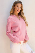 Load image into Gallery viewer, Peach Blossom Flower Detail Knitted Notched Neck Sweater
