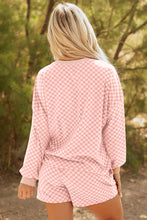 Load image into Gallery viewer, Pink Checkerboard Long Sleeve Pullover and Shorts Set
