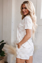 Load image into Gallery viewer, Beige Checkered V Neck Tee Drawstring Shorts Lounge Set

