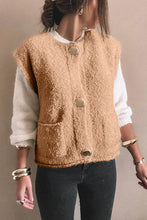 Load image into Gallery viewer, Light French Beige Big Button Accent Fuzzy Pocket Vest
