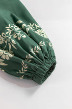 Load image into Gallery viewer, Mist Green Tie Neck Boho Floral Pattern Puff Sleeve Shift Dress
