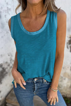 Load image into Gallery viewer, Peacock Blue Metallic Sheen Edge Scoop Neck Tank Top
