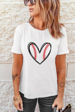 Load image into Gallery viewer, White Baseball Heart Shape Embroidery Graphic Tee
