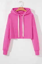 Load image into Gallery viewer, Sachet Pink Solid Drop Shoulder Drawstring Cropped Hoodie
