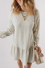 Load image into Gallery viewer, White Solid Color Puff Sleeve Ruffle Hem Mini Dress
