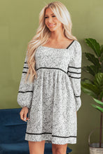 Load image into Gallery viewer, Gray Floral Print Open Back Balloon Sleeve Square Neck Mini Dress
