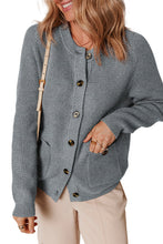 Load image into Gallery viewer, Medium Grey Chunky Buttoned Front Round Neck Cardigan Sweater
