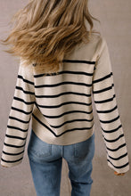 Load image into Gallery viewer, Black Stripe Flap Pocket Buttoned Cardigan Sweater
