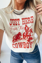 Load image into Gallery viewer, White JUST HERE For THE COWBOY Cuffed Sleeve Crew Neck T Shirt
