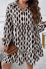 Load image into Gallery viewer, Apricot Geometric Print Collared V Neck Plus Size Mini Dress

