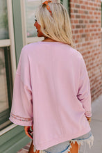 Load image into Gallery viewer, Light Pink Floral Peace Sign Graphic Drop Shoulder Wide Sleeve Casual Top
