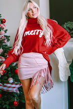 Load image into Gallery viewer, Fiery Red Merry Letter Embroidered High Neck Sweater
