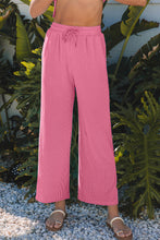 Load image into Gallery viewer, Bright Pink Solid Corded Knit Short Sleeve T Shirt and Wide Leg Pants Set
