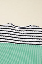 Load image into Gallery viewer, Sea Green Twisted Ribbed Contrast Round Neck Striped Patchwork Long Sleeve Top
