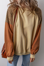 Load image into Gallery viewer, Khaki Lace Patchwork Colorblock Drop Shoulder Sweatshirt
