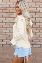 Load image into Gallery viewer, Beige Ruffled Flounce Sleeve Corduroy Blouse
