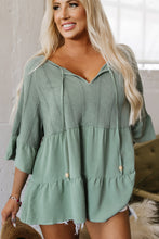 Load image into Gallery viewer, Laurel Green Tie Split Neck Textured Ruffle Patchwork Blouse
