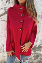 Load image into Gallery viewer, Fiery Red Collared Button Front Wrapped Cardigan Jacket
