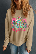 Load image into Gallery viewer, Khaki Merry &amp; Bright Christmas Tree Print Pullover Sweatshirt
