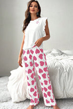 Load image into Gallery viewer, Pink Ruffled Tank Top And Heart Print Pants Lounge Set
