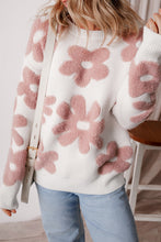 Load image into Gallery viewer, White Textured Flower Drop Shoulder Loose Sweater
