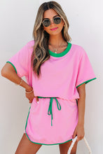 Load image into Gallery viewer, Bonbon Colorblock Edge Drop Shoulder T Shirt and Skort 2Pcs Set

