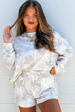 Load image into Gallery viewer, Beige Camo Print Pullover Top and Elastic Waist Casual Short Set
