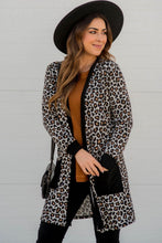 Load image into Gallery viewer, Black Leopard Patched Pocket Open Front Cardigan
