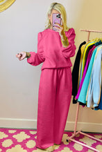 Load image into Gallery viewer, Rose Red Textured Puff Sleeve Top and Pants Set

