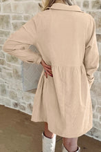 Load image into Gallery viewer, Dearlovers Oatmeal Corduroy Half Button Collared Long Sleeve Mini Dress
