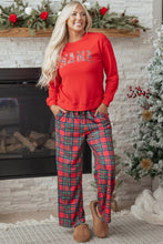 Load image into Gallery viewer, Red Plaid Mama Graphic Christmas Holiday Crewneck Pullover and Pants Two Piece Lounge Set
