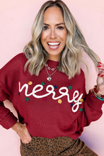 Load image into Gallery viewer, Racing Red Merry Colorful Dot Detail Christmas Drop Shoulder Sweater
