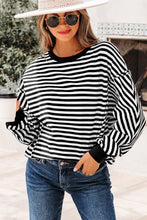 Load image into Gallery viewer, Black Stripe Exposed Seam Drop Shoulder Casual Pullover Top
