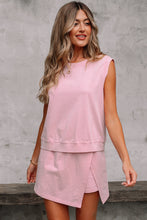 Load image into Gallery viewer, Light Pink 2 Pieces Mineral Wash Cotton Tank Top Lined Split Skirt Set
