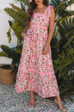 Load image into Gallery viewer, Pink Floral Lace Tied Strap Empire Waist Maxi Dress
