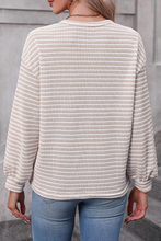 Load image into Gallery viewer, Khaki Stripe Round Neck Drop Shoulder Long Sleeve Top
